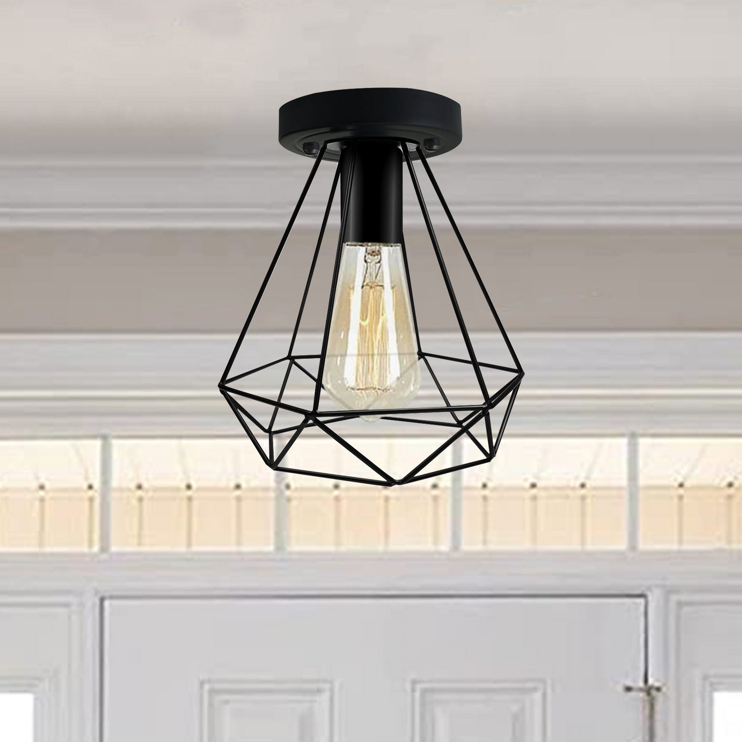 Vintage Industrial Black Metal Indoor Flush Mount Ceiling Light for Bar, Bedroom, Dining Room, Living Room~1025