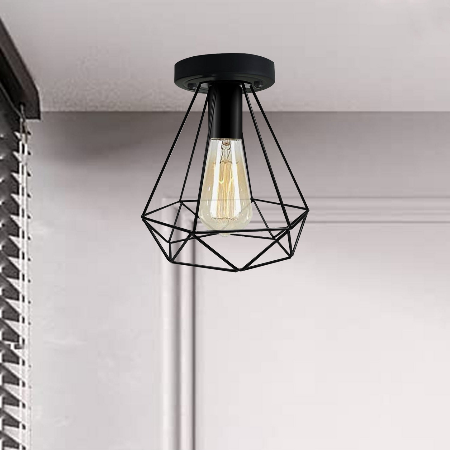Vintage Industrial Black Metal Indoor Flush Mount Ceiling Light for Bar, Bedroom, Dining Room, Living Room~1025