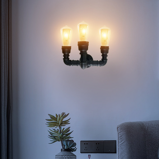 Black Water Pipe 3 Head Vintage Metal Wall Light~2891
