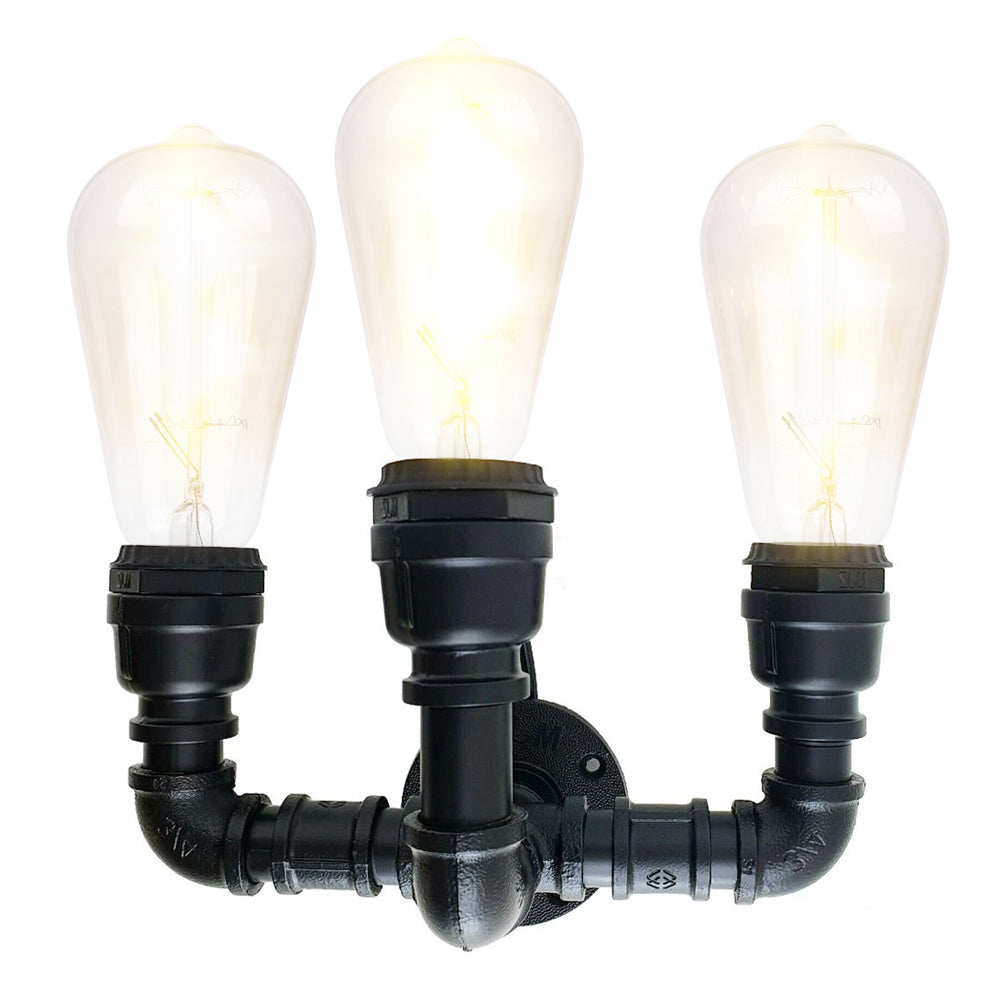 Black Water Pipe 3 Head Vintage Metal Wall Light~2891