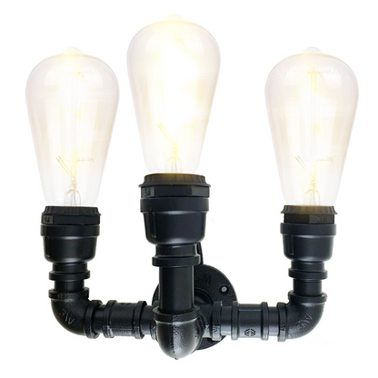 Black Water Pipe 3 Head Vintage Metal Wall Light~2891