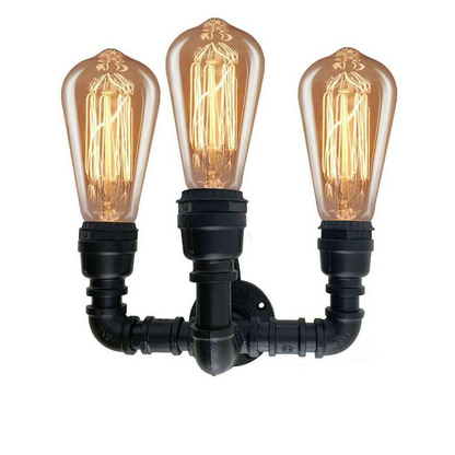 Black Water Pipe 3 Head Vintage Metal Wall Light~2891