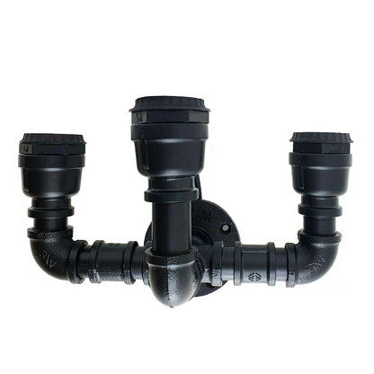Black Water Pipe 3 Head Vintage Metal Wall Light~2891