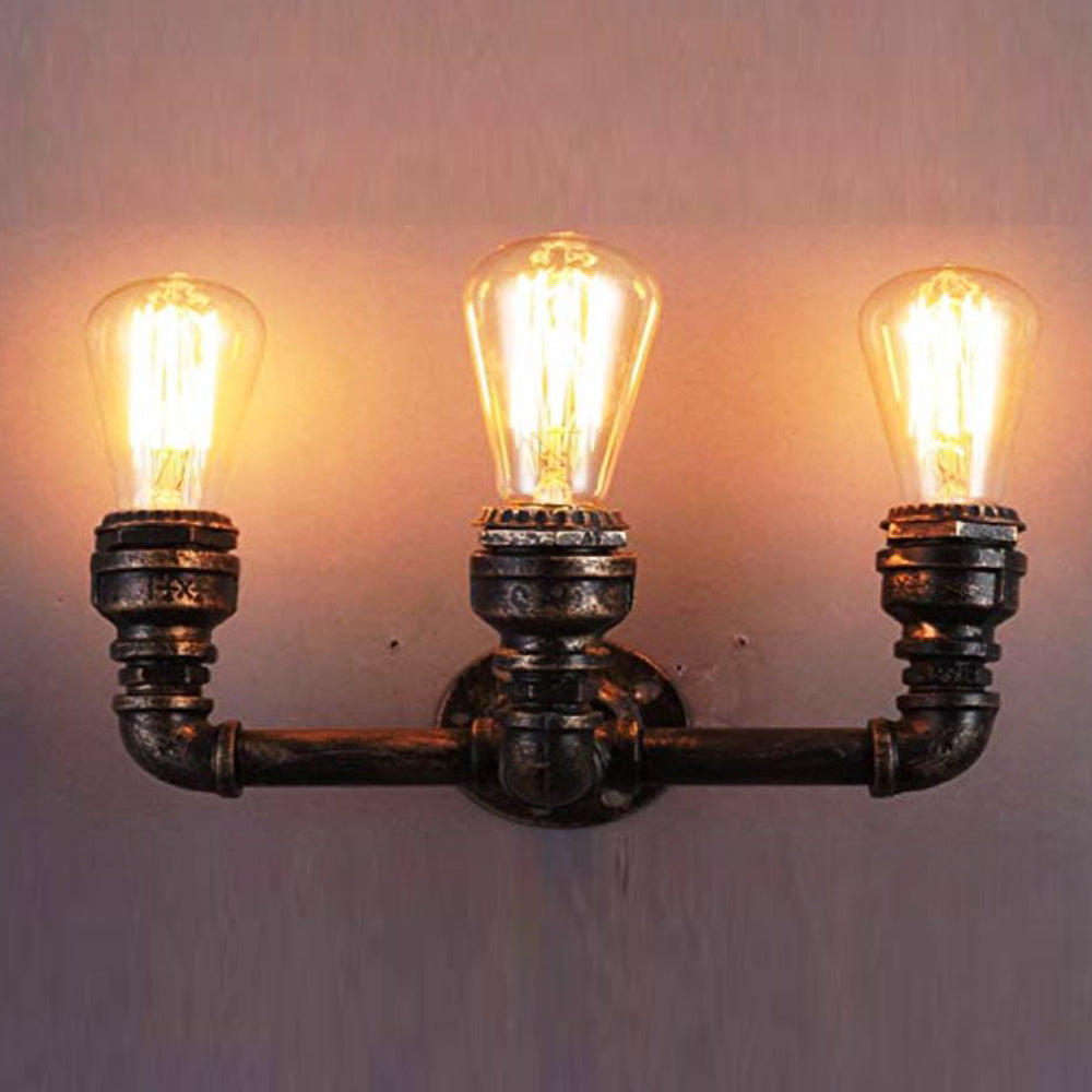 Black Water Pipe 3 Head Vintage Metal Wall Light~2891