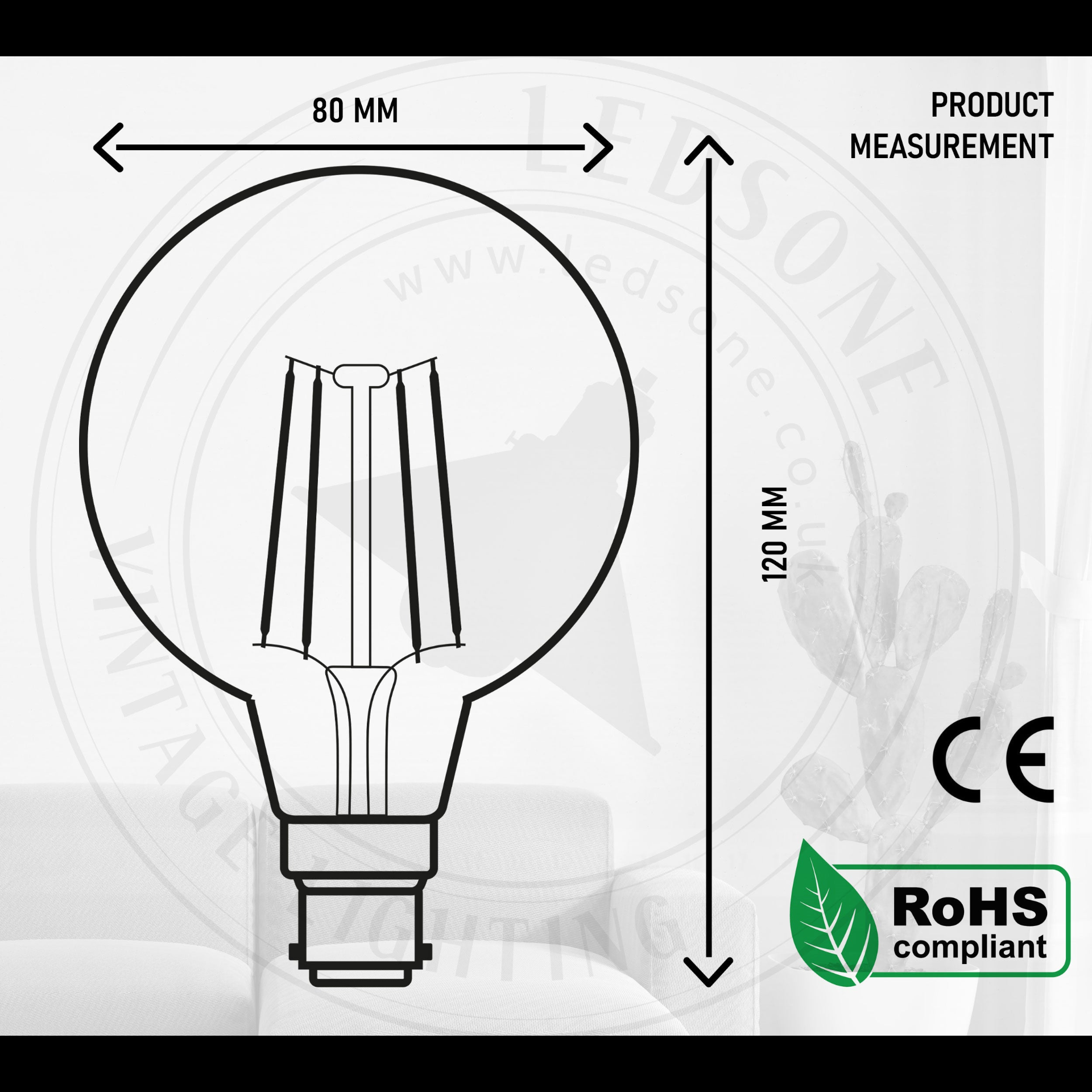 LED Filament Bulb G80 4W B22 Dimmable Bayonet Vintage Edison Bulb ~3078