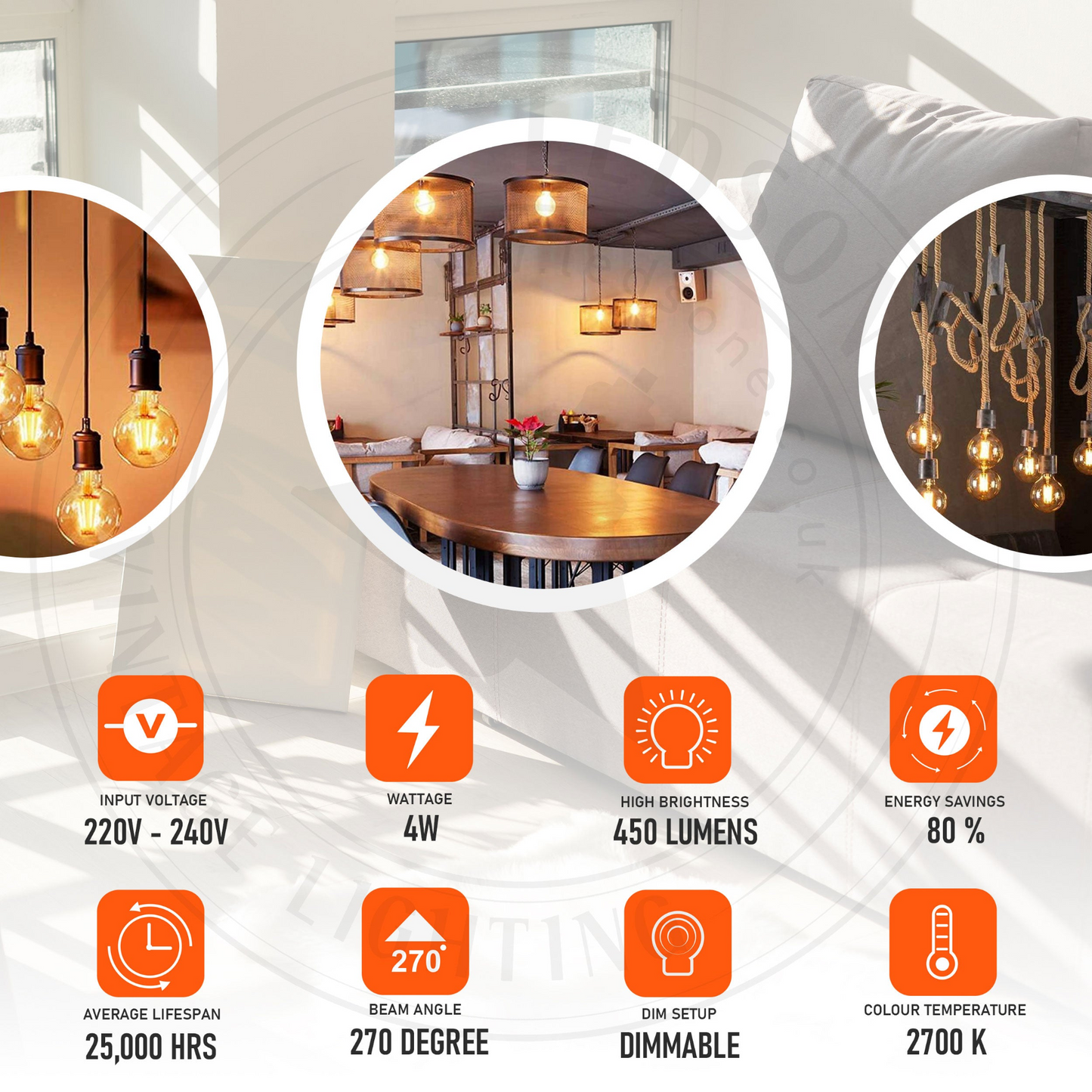 LED Filament Bulb G80 4W B22 Dimmable Bayonet Vintage Edison Bulb ~3078