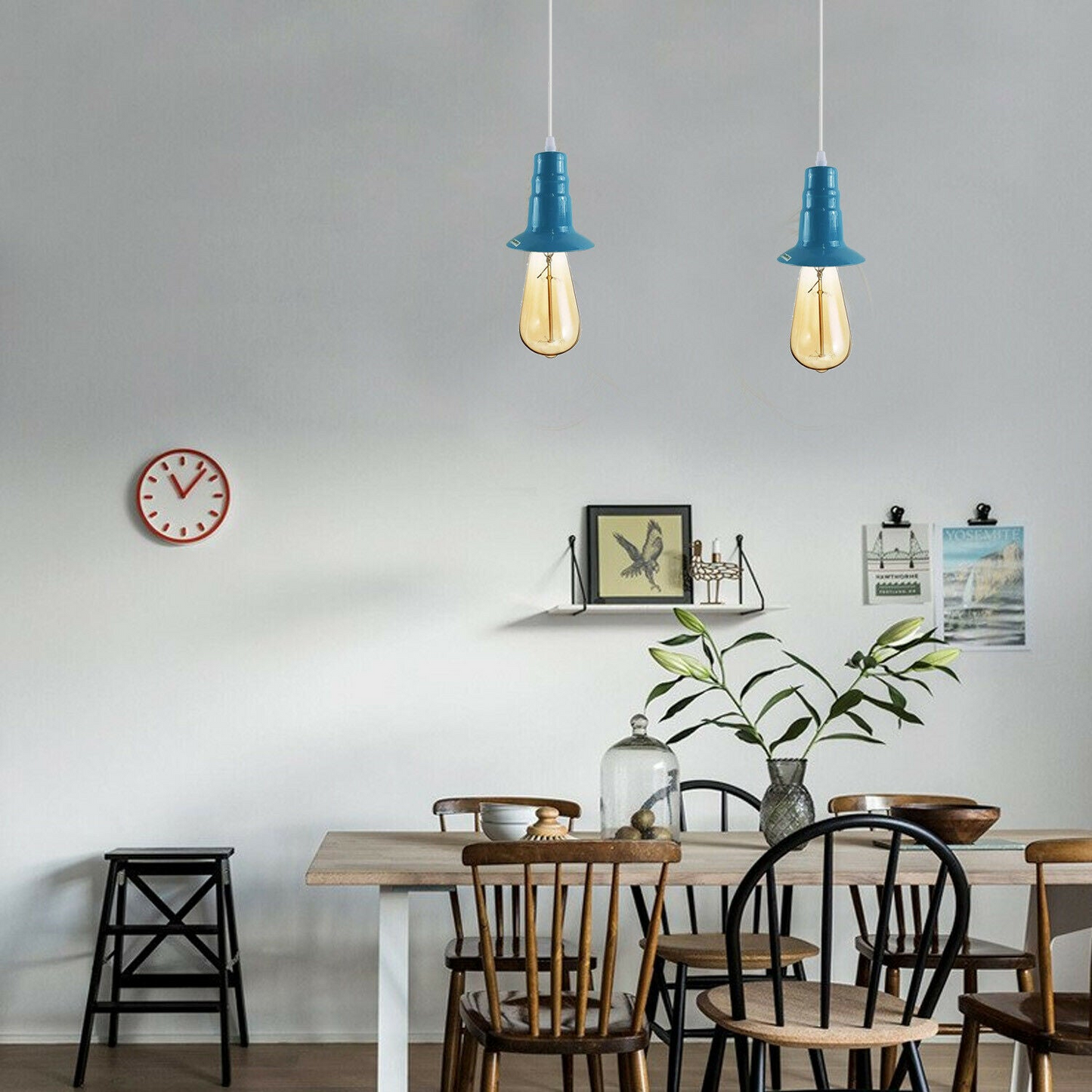 Light Blue Ceiling Light Fitting Industrial Pendant Lamp Bulb Holder~1681