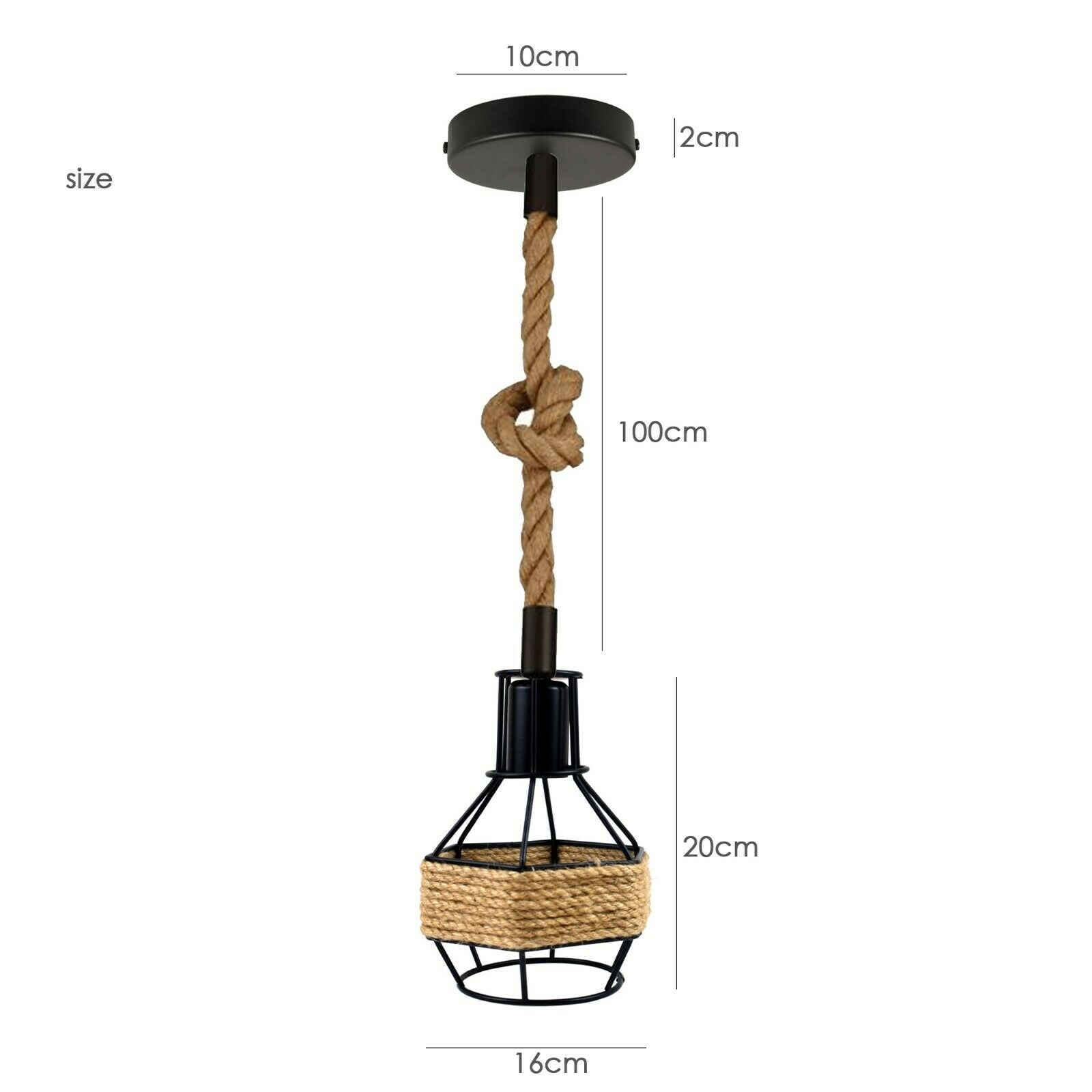 Vintage Pendant Shade Modern Hanging Retro Lighting Industrial Metal Hemp Ceiling~2708