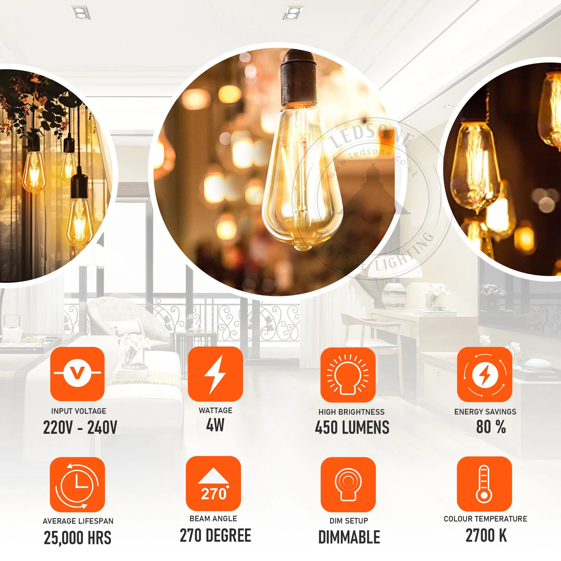 ST64 Squirrel Cage Bulb E27 4W Decorative Filament Bulbs~3239