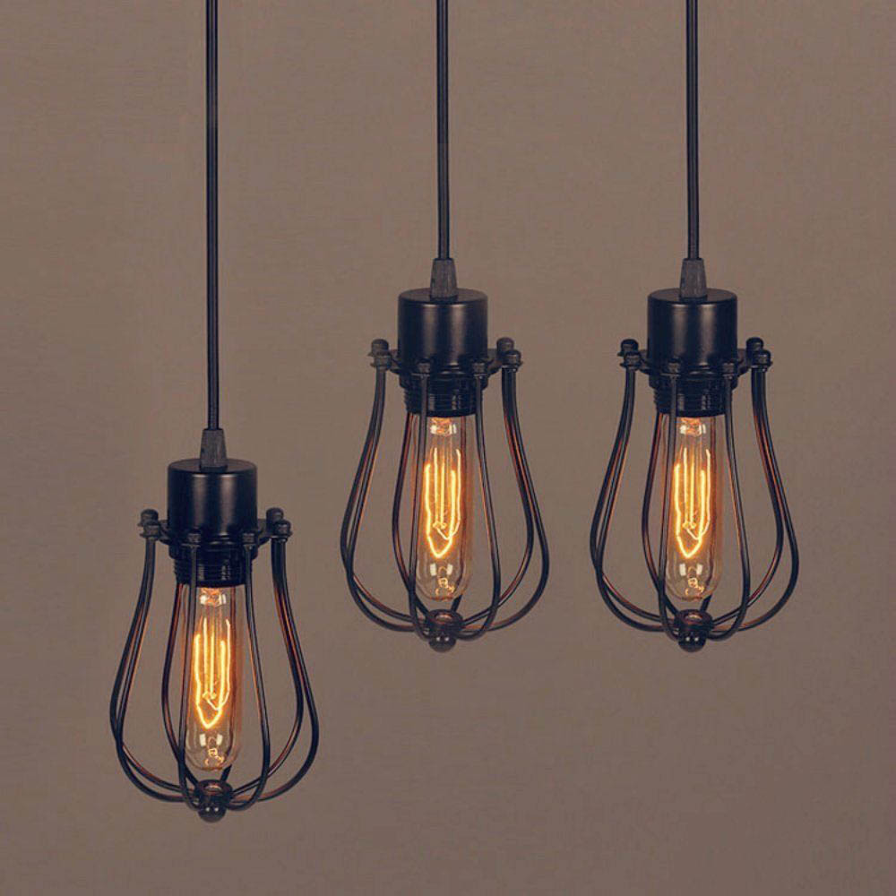 Vintage Balloon Cage Pendant Light Retro Industrial Black Metal ~3200