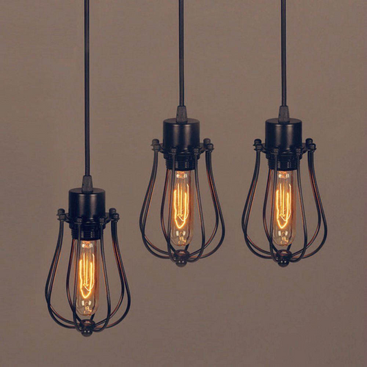 Vintage Balloon Cage Pendant Light Retro Industrial Black Metal ~3200