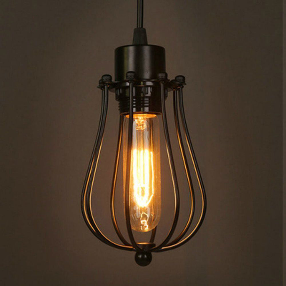 Vintage Balloon Cage Pendant Light Retro Industrial Black Metal ~3200