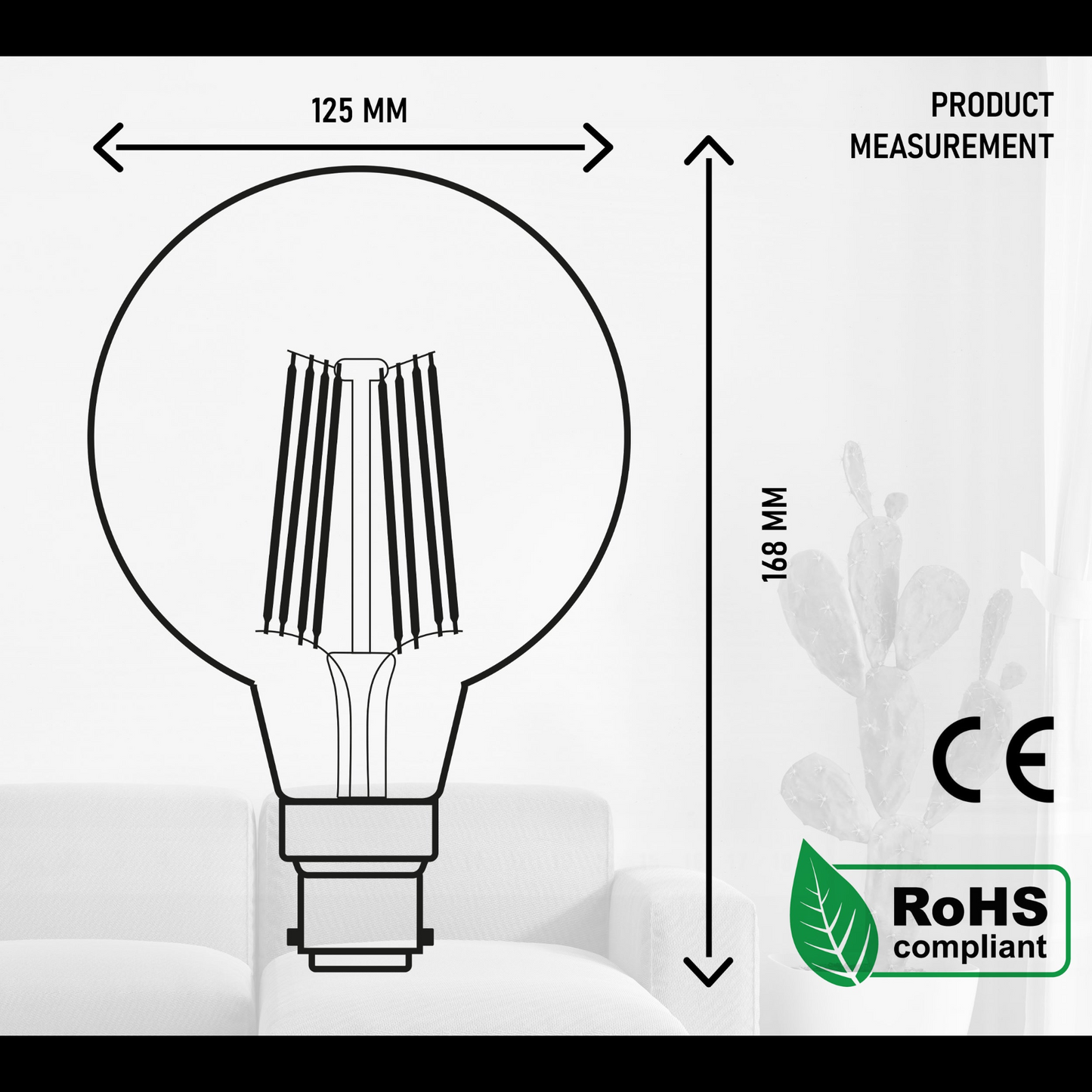 Vintage 8W LED Filament G125 Dimmable Bulb ~3217