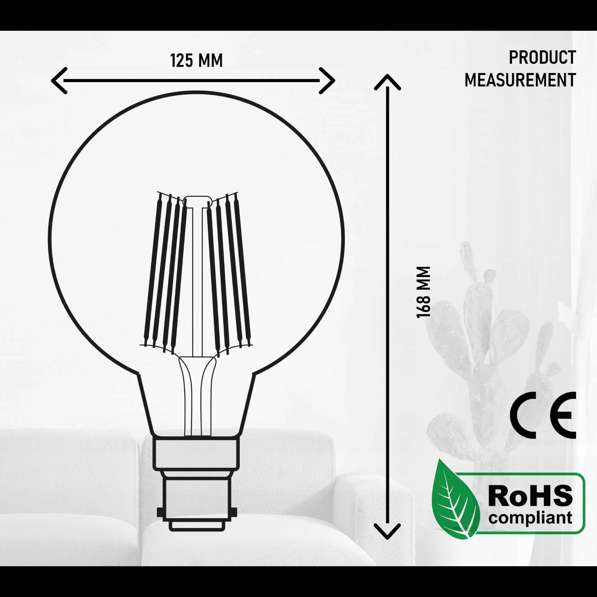 Vintage 8W LED Filament G125 Dimmable Bulb ~3217