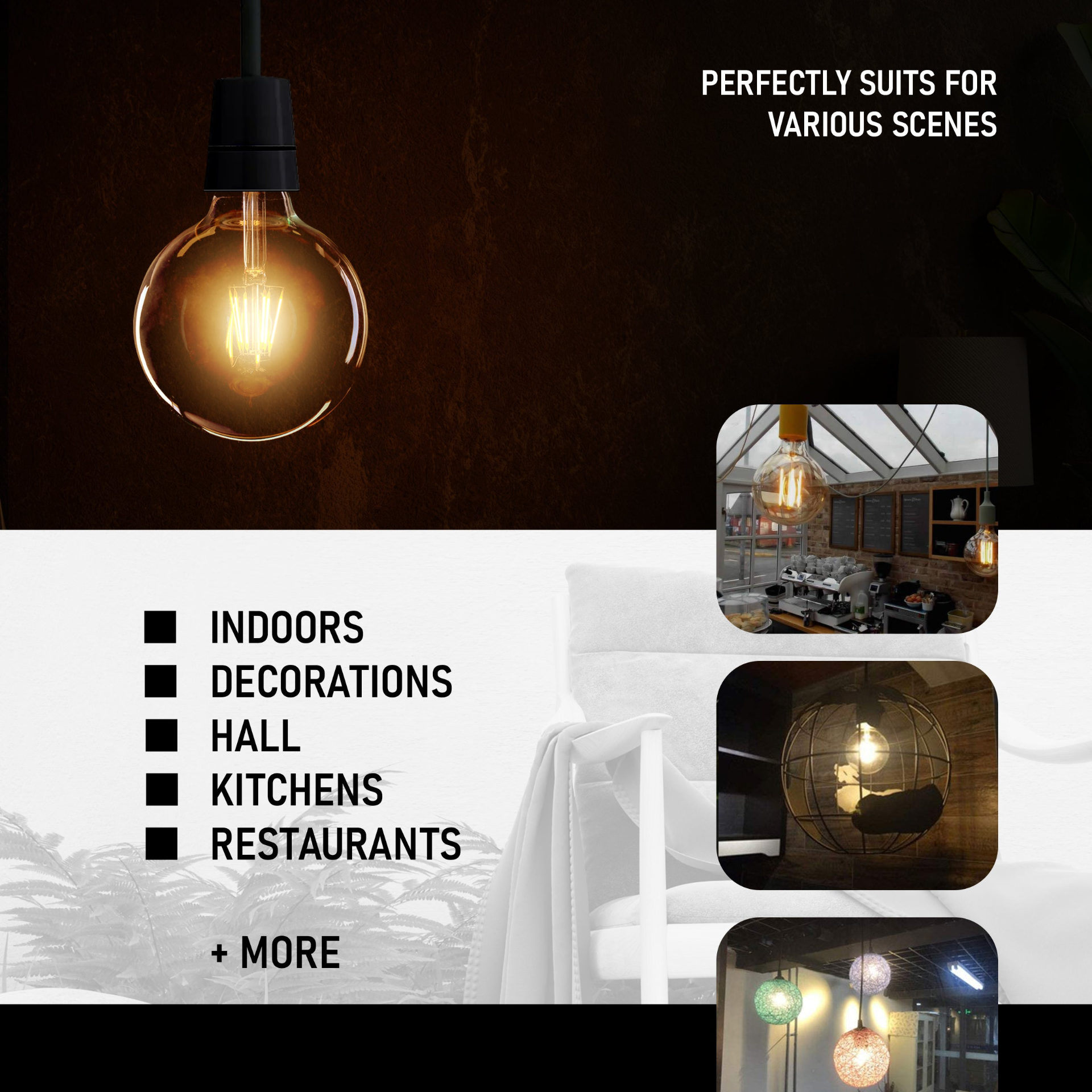 Vintage 8W LED Filament G125 Dimmable Bulb ~3217
