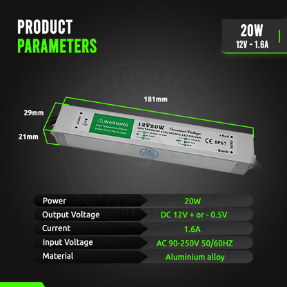 Waterproof DC12V IP67 20W LED Driver Power Supply Transformer ~ 3362
