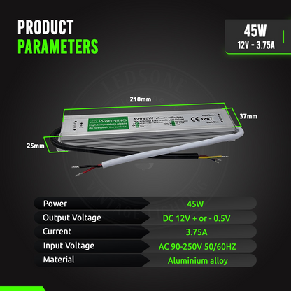 45W LED Driver 12V DC Transformer IP67~3357