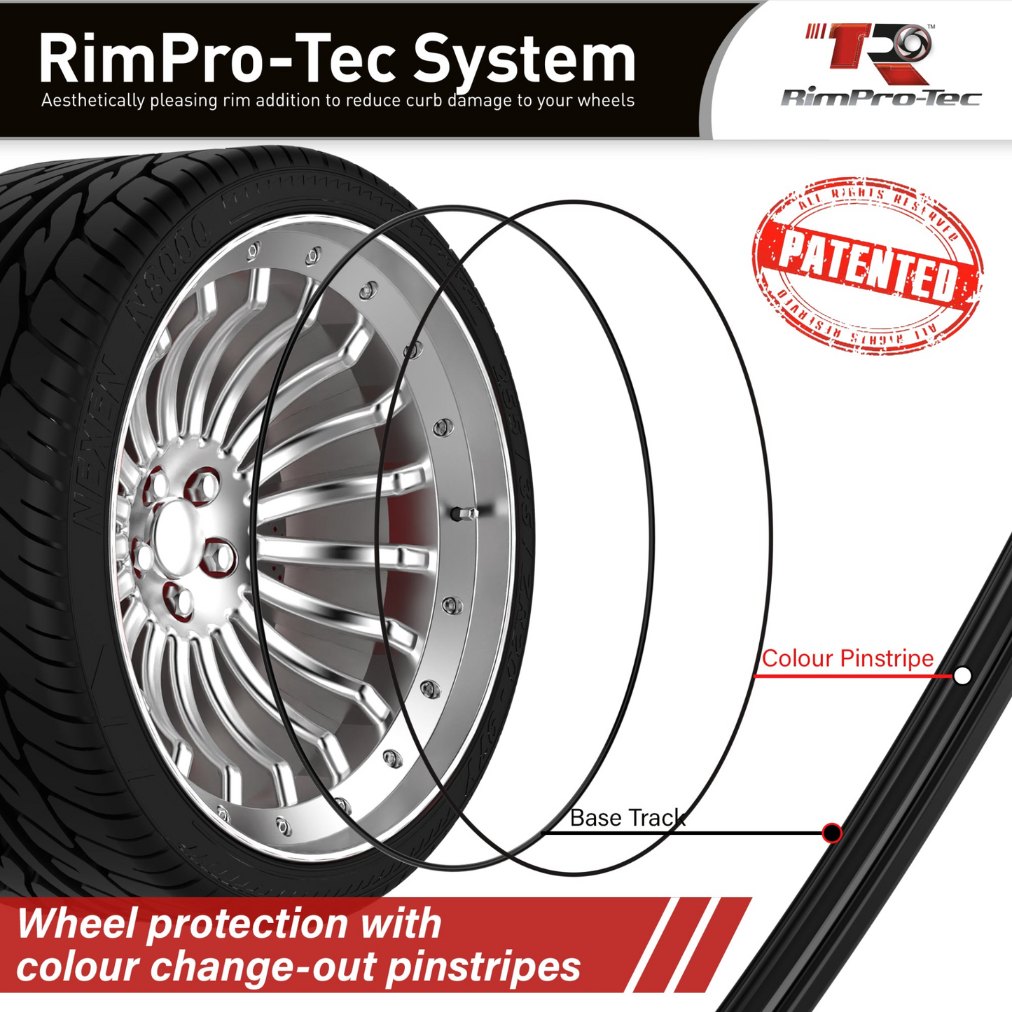 4x Black Base's 4x Black Pinstripe's / RimPro-Tec® Wheelbands™ car wheel styling kit