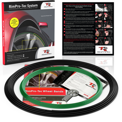 4x Black Base's 4x Dark Green  Pinstripe's / RimPro-Tec® Wheelbands™ car wheel styling kit