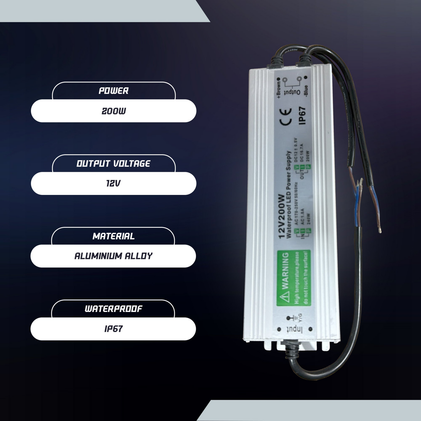 IP67 Waterproof DC 12V 200W LED Driver LED Power Supply Transformer ~3345