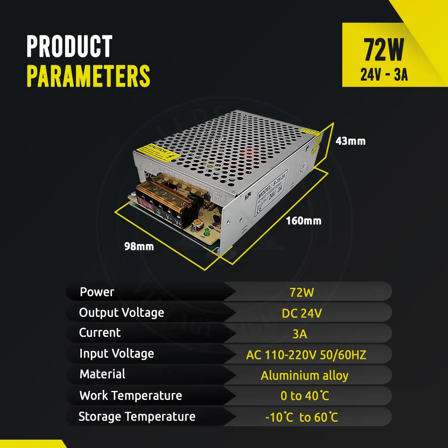 AC 110/220V to DC 24V IP20 72W 3A Regulated Switching Power Supply Driver Adapter ~3298