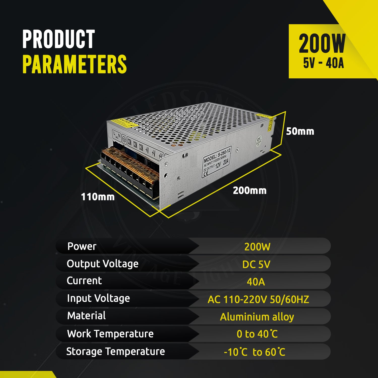 LED Driver DC 5V 200w IP20 40 Amp Switching Transformer~3277