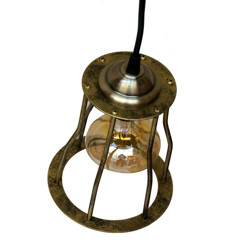 Vintage Ceiling Hanging Pendant Brass Lamp Wire Cage~3164