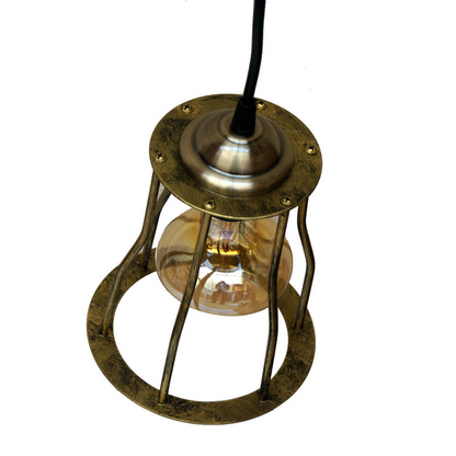 Vintage Ceiling Hanging Pendant Brass Lamp Wire Cage~3164