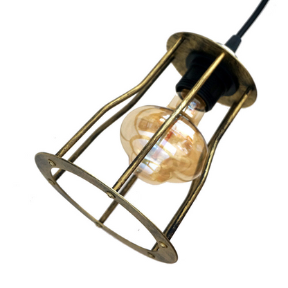 Vintage Ceiling Hanging Pendant Brass Lamp Wire Cage~3164