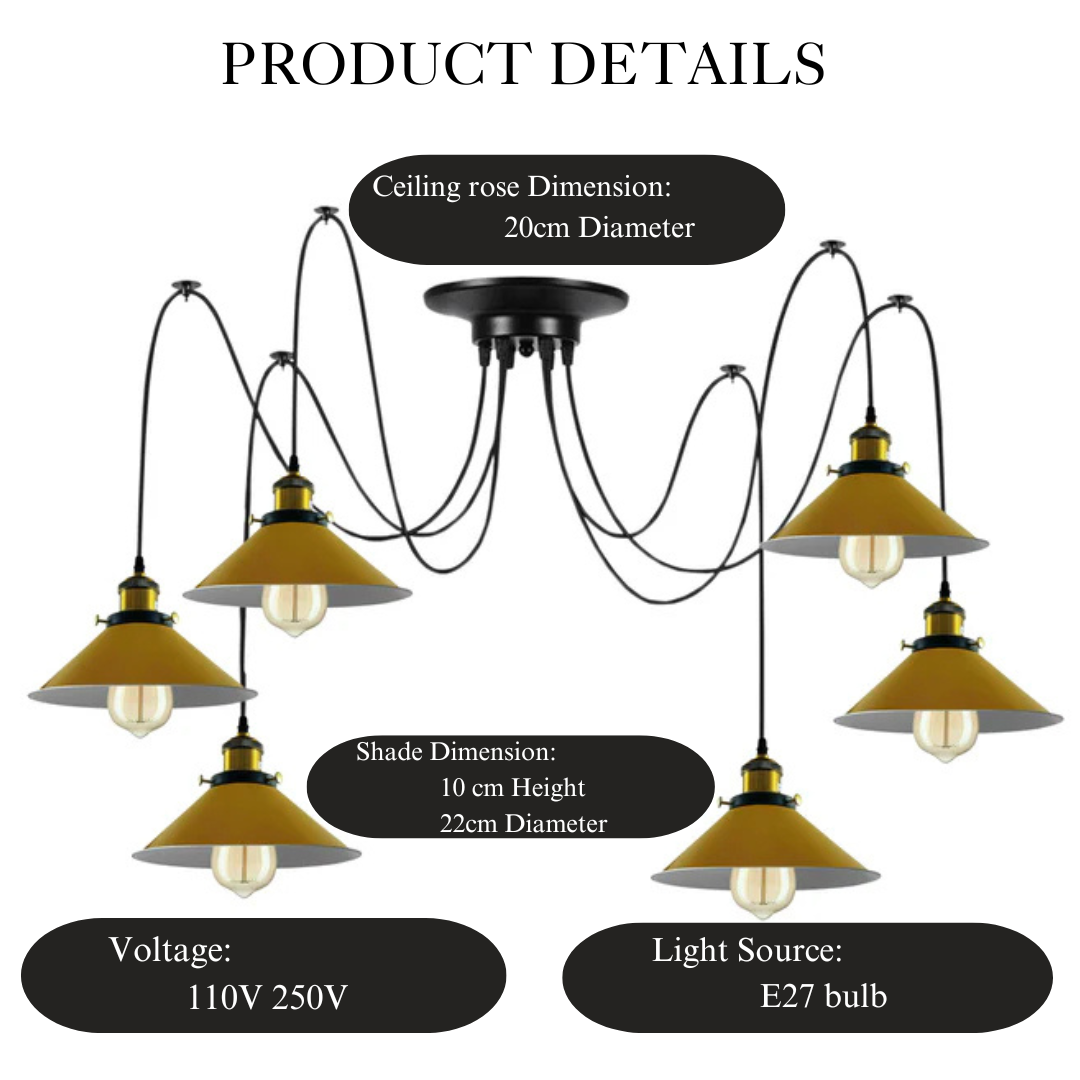 Modern spider Braided Pendant Clusters of Hanging Yellow Cone Shades Ceiling lamp Lighting~3436