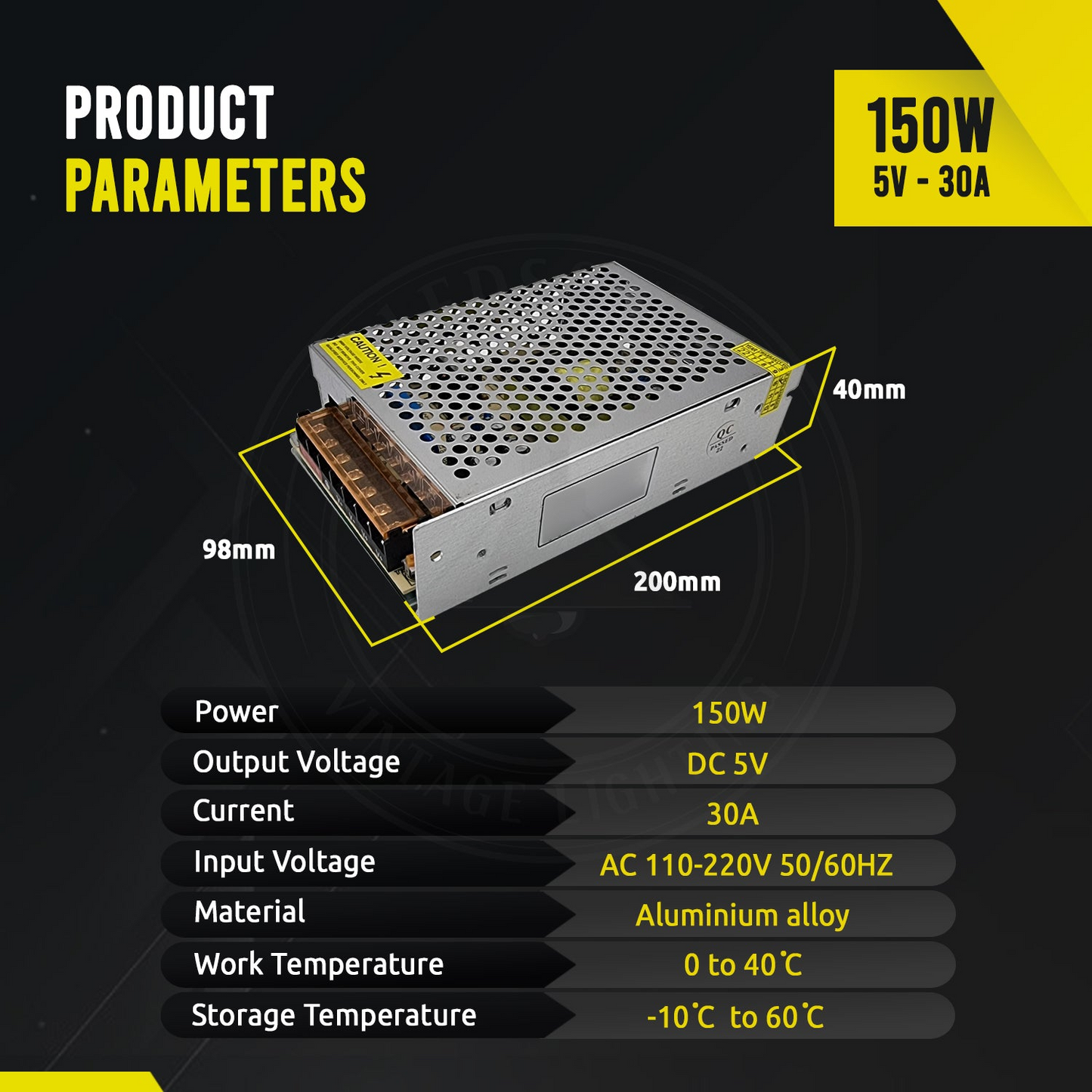 150W 30A Switching Power Supply 110V/220V to 5V IP20 Transformer ~ 3278