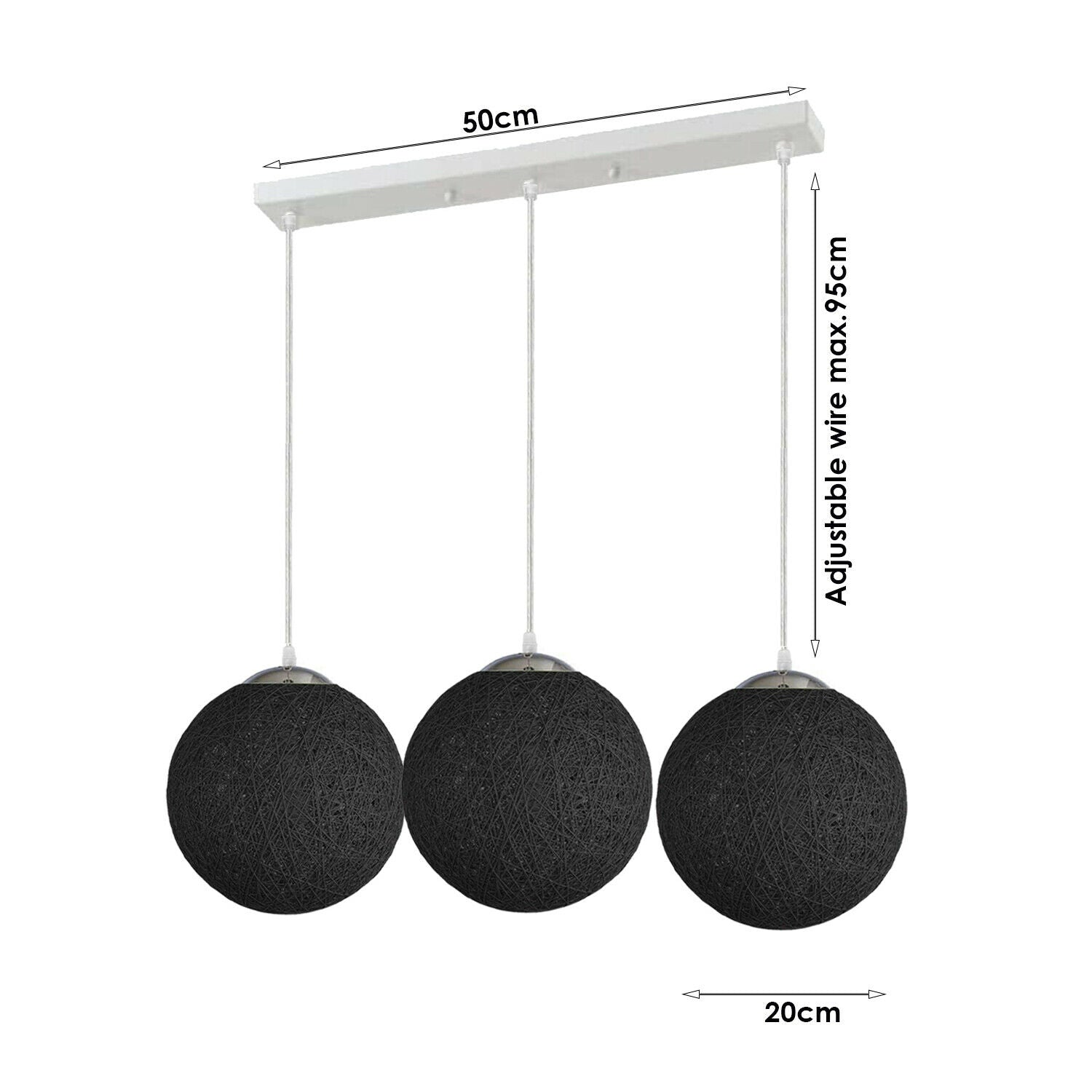 Rattan Pendant Light Fixtures Black 3 light ~1879