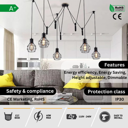 Industrial  Five Way Spider Pendant Light ~2488