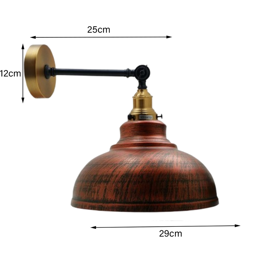 Rustic Red Metal Curvy Brushed Industrial Wall Mounted Wall Lamp Light~3461