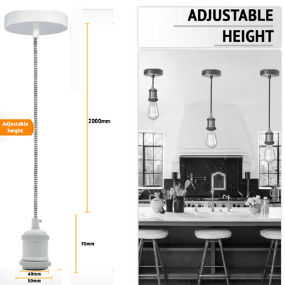 Vintage White Metal Ceiling Fitting Black &White Round Braided Flex 2m E27 Lamp Holder Pendant Light~3819