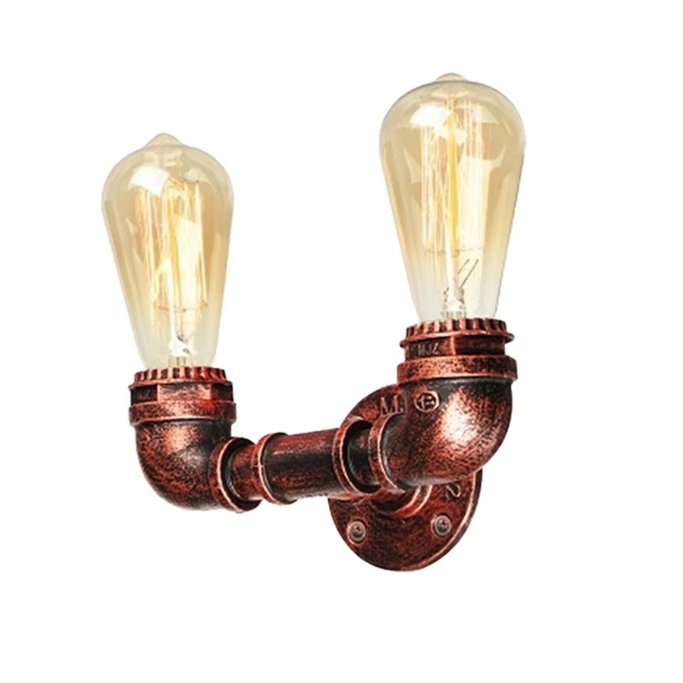 Vintage Rustic Red Metal Water Pipe Double Head Wall Light~2067