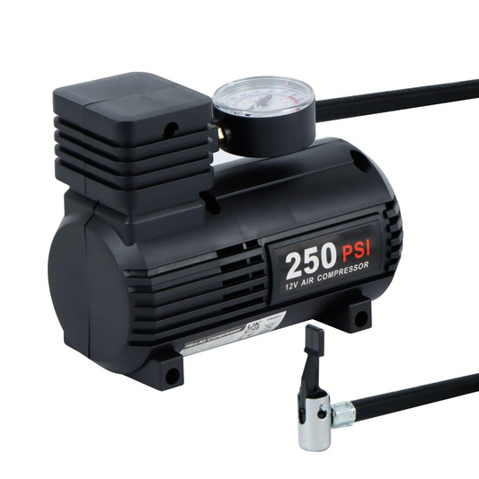 250PSI 12V Compact Analogue Air Compressor with Multi-Purpose Nozzle Adaptors