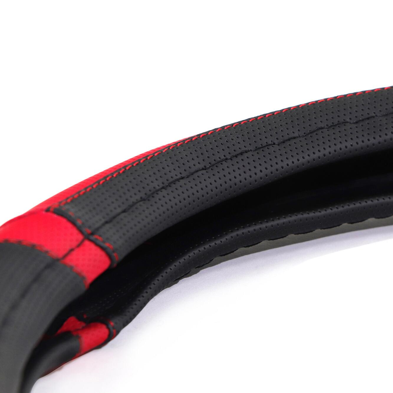 Soft Grip Steering Wheel Cover - Black/Red Non-Slip Slip-On 37-39cm