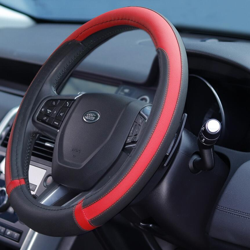 Soft Grip Steering Wheel Cover - Black/Red Non-Slip Slip-On 37-39cm
