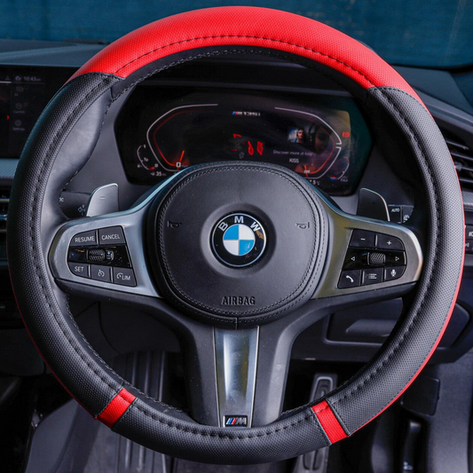 Soft Grip Steering Wheel Cover - Black/Red Non-Slip Slip-On 37-39cm