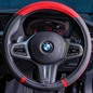 Soft Grip Steering Wheel Cover - Black/Red Non-Slip Slip-On 37-39cm