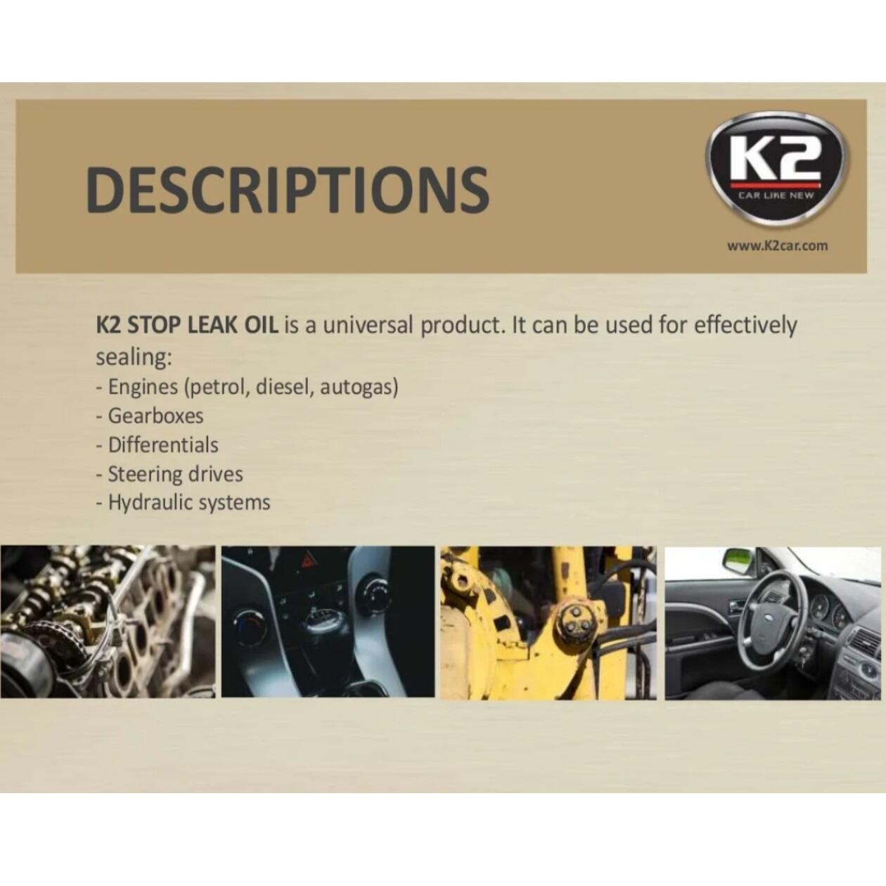 K2 Oil Stop Leak - Engine Oil Leak Sealant for Petrol, Diesel & LPG, 50ml