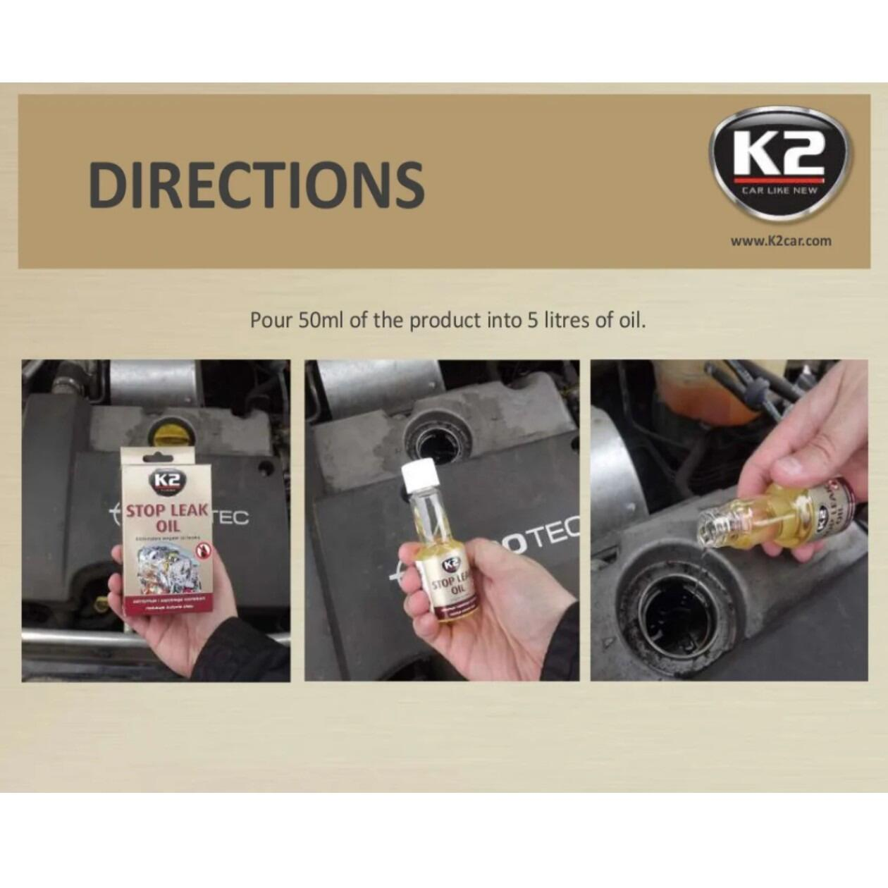 K2 Oil Stop Leak - Engine Oil Leak Sealant for Petrol, Diesel & LPG, 50ml