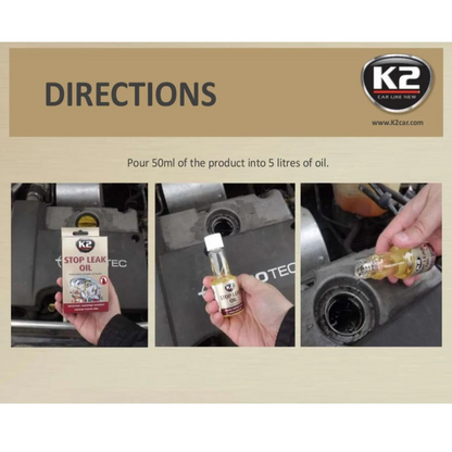 K2 Oil Stop Leak - Engine Oil Leak Sealant for Petrol, Diesel & LPG, 50ml