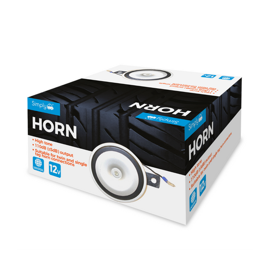 Universal 12V Disc Horn - High Tone, 110dB Output with Fly Lead & Bracket