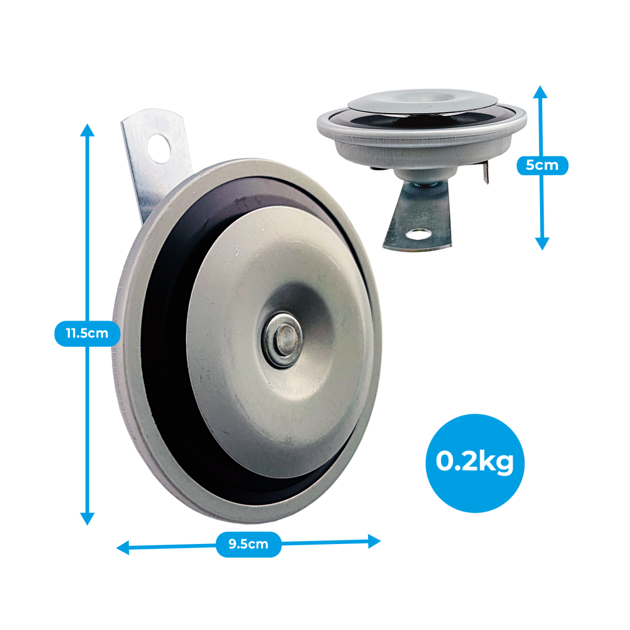 Universal 12V Disc Horn - High Tone, 110dB Output with Fly Lead & Bracket