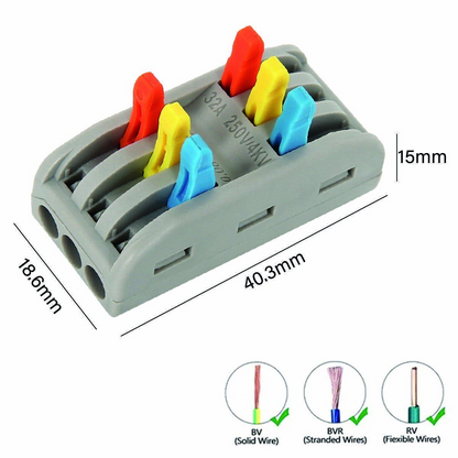 3 Way Electrical Connectors Wire Block Clamp Clips Fast Cable Reusable Lever~2038