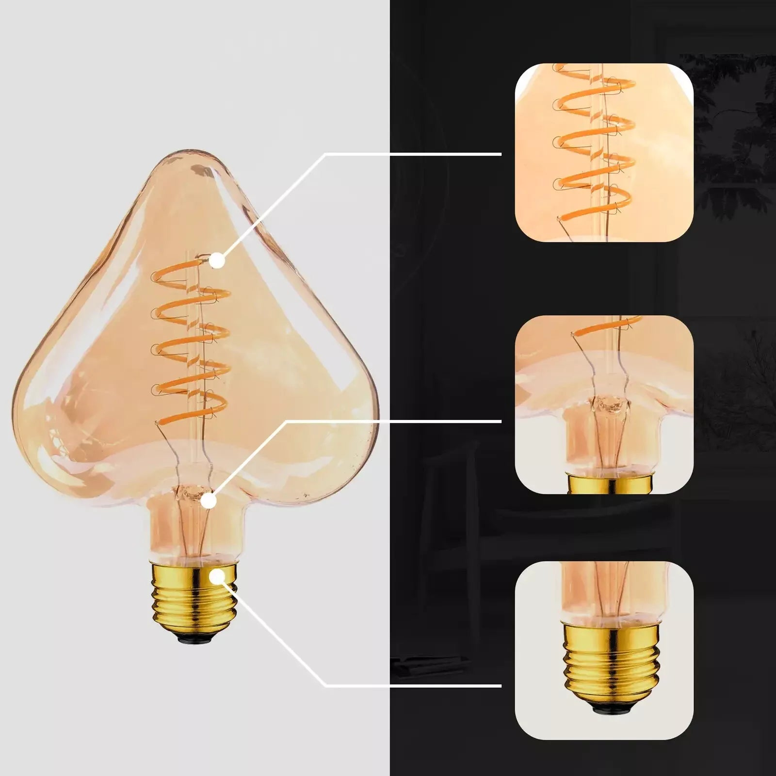 3 Pack_E27 LED Filament Heart Shaped Bulb - Filament Glass~1016