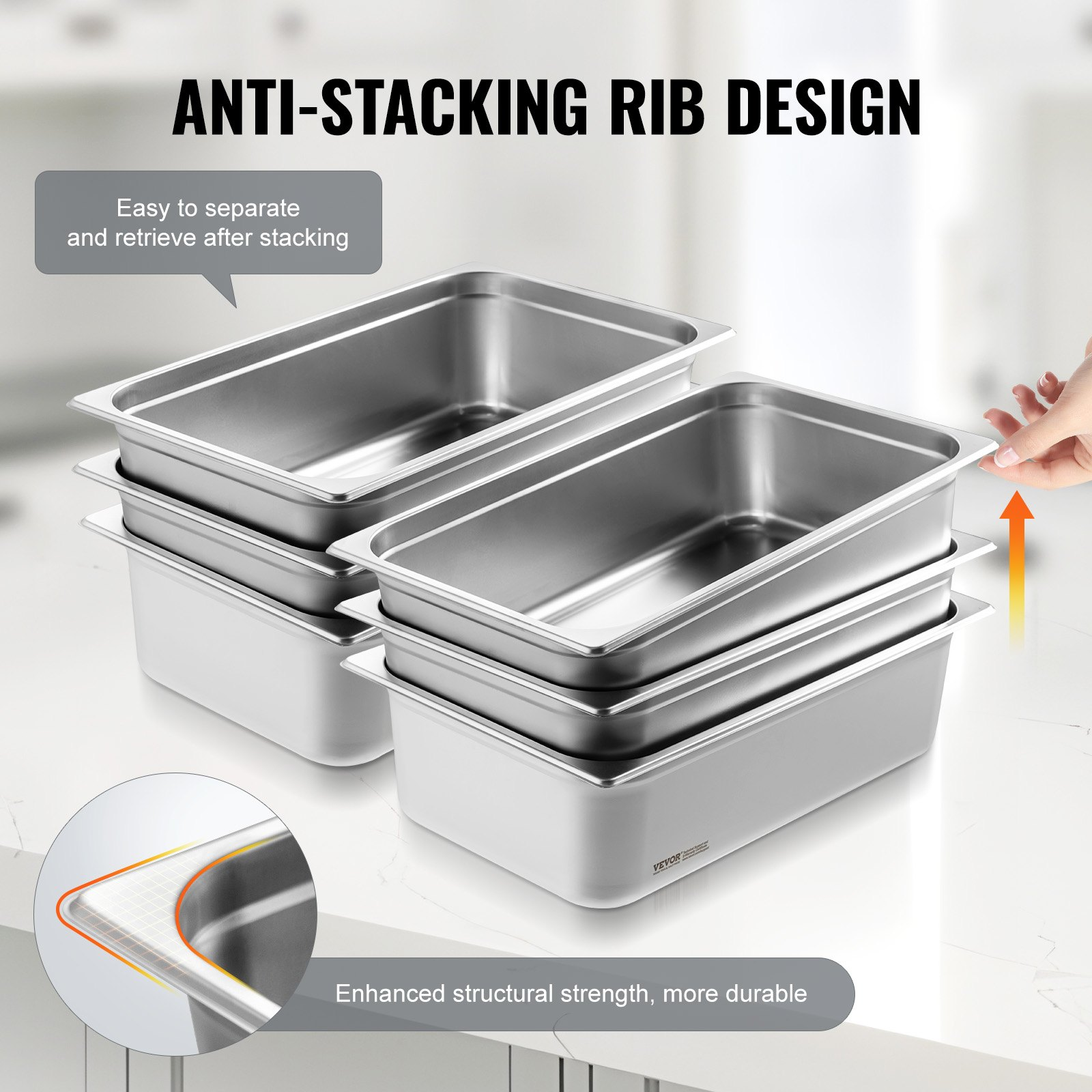 VEVOR 6 Pack Full Size Hotel Pans Steam Table Pan Stainless Steel 6" Deep