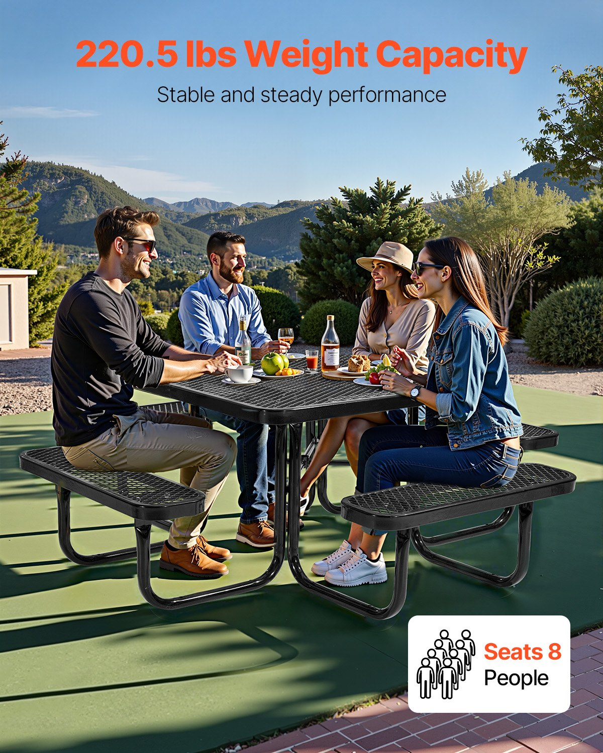 VEVOR Picnic Table Weather Resistant Steel Patio Dining Furniture Set Outdoor